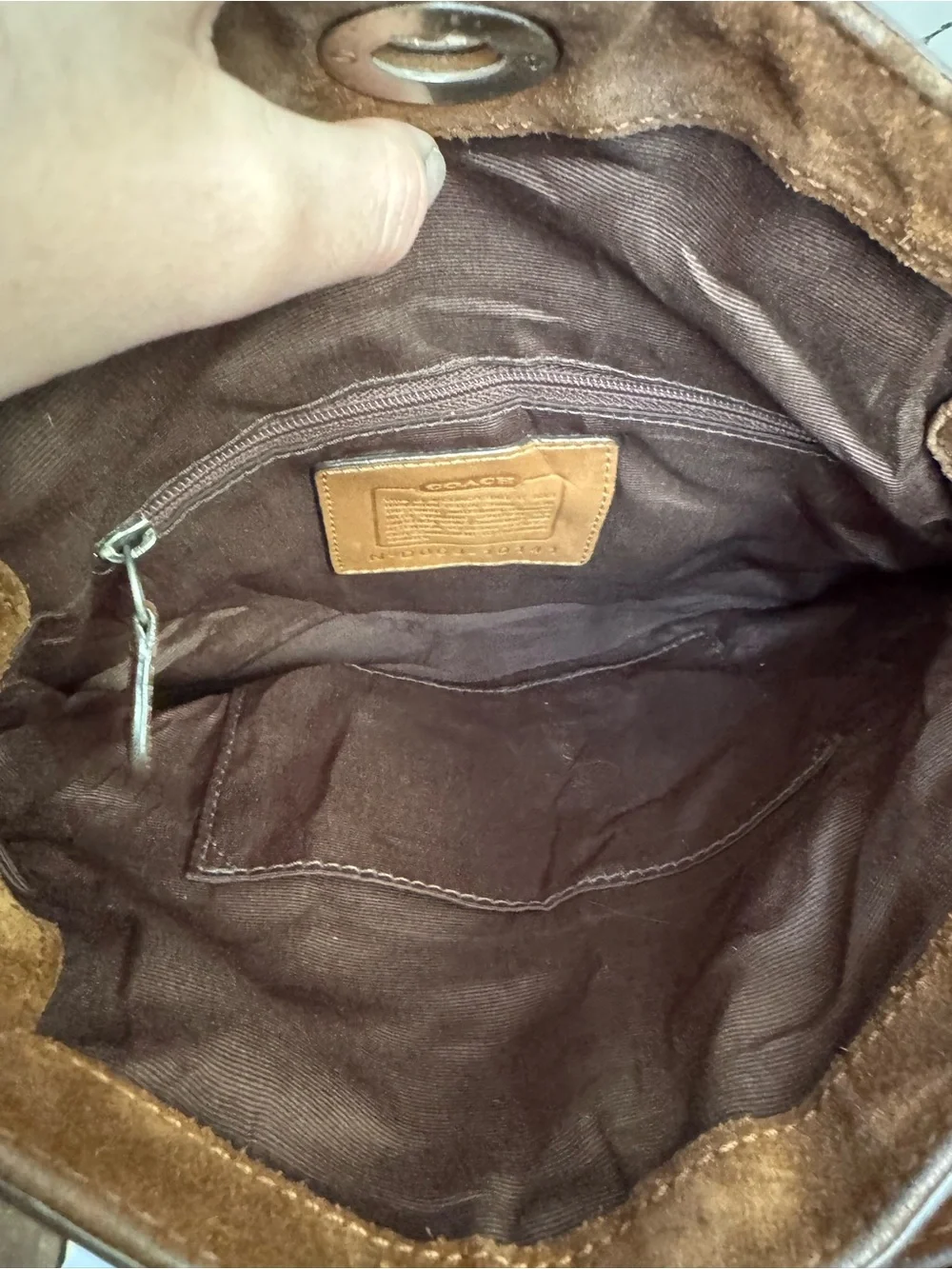 Coach Beige Signature Canvas Shoulder Bag with Brown Trim and Cherry Charm